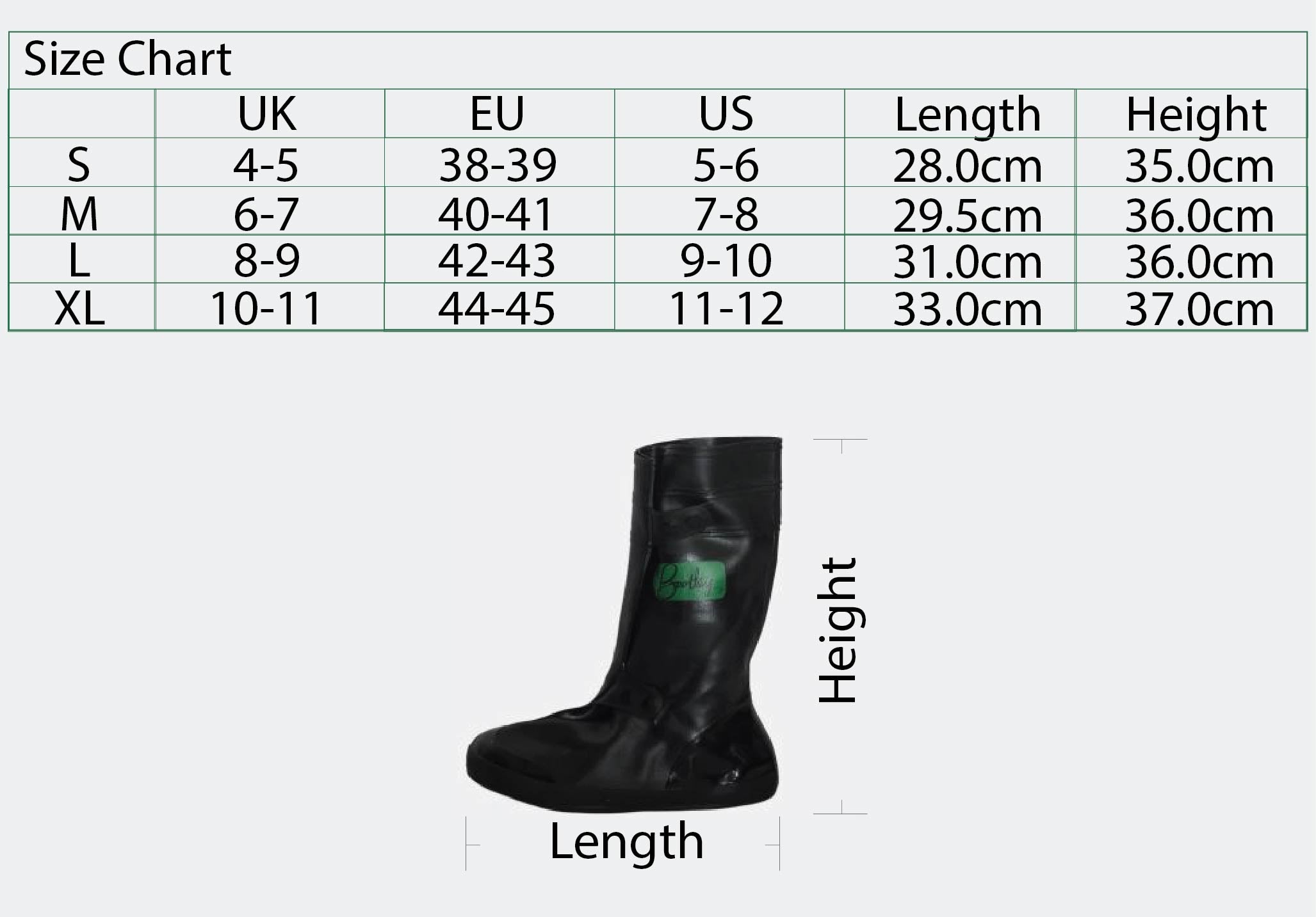 Bootley Size Chart and Guidelines